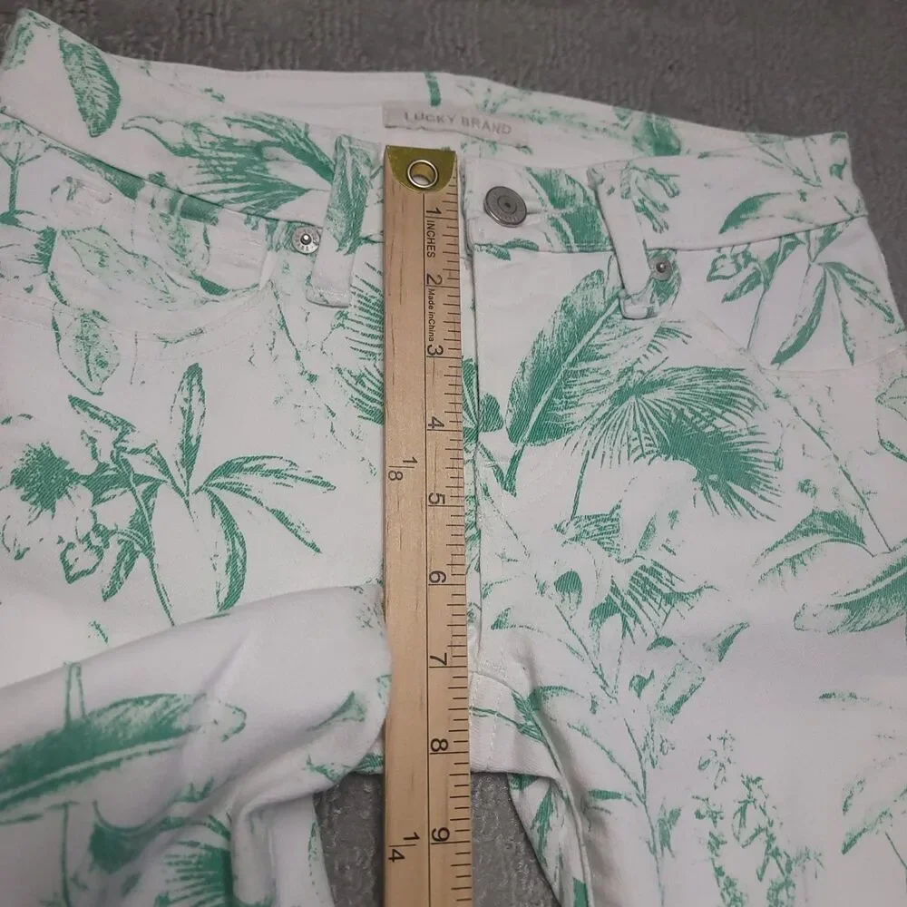 Lucky Brand Low Rise Crop Lolita Pants Womens 00/24 White Green Leaf Denim